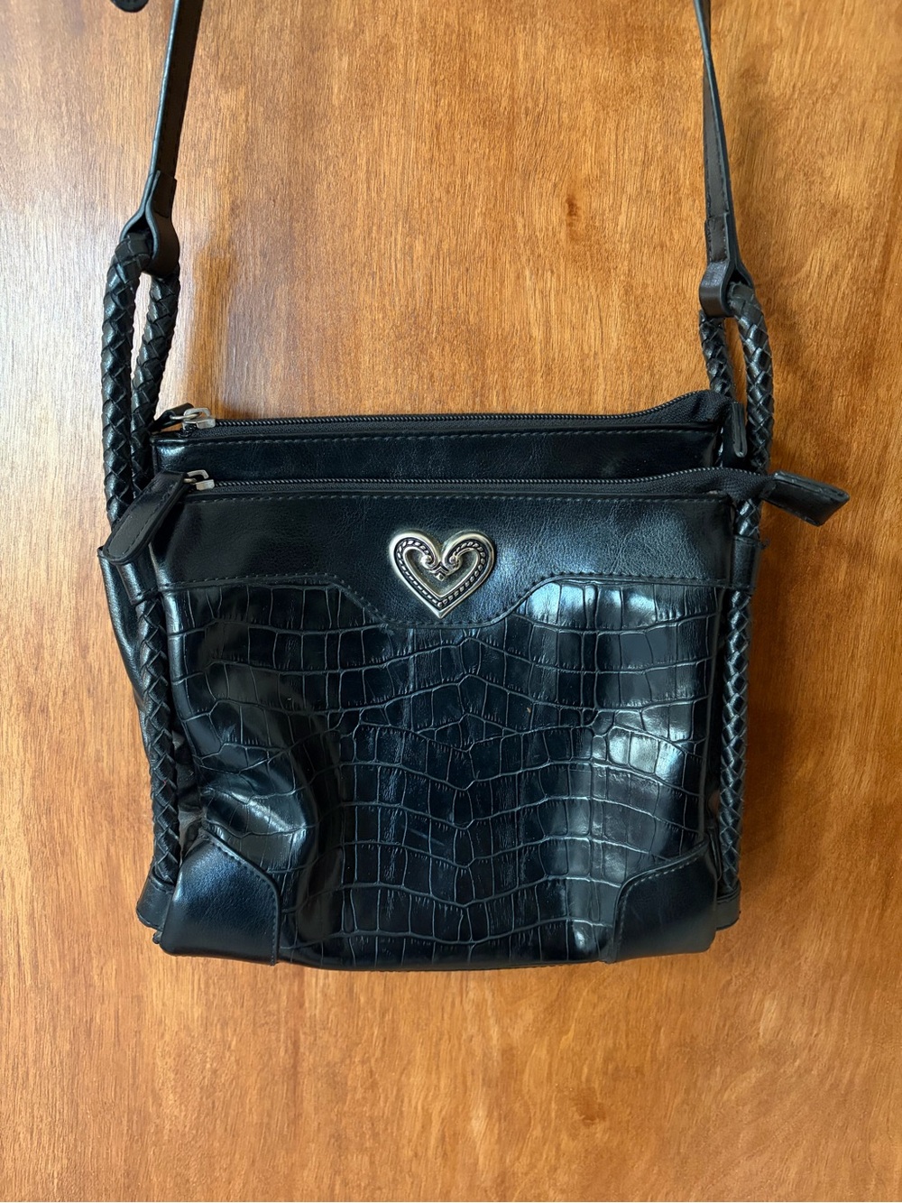 Brighton Faux Croc Gator Satchel Purse Paisley Interior Heart